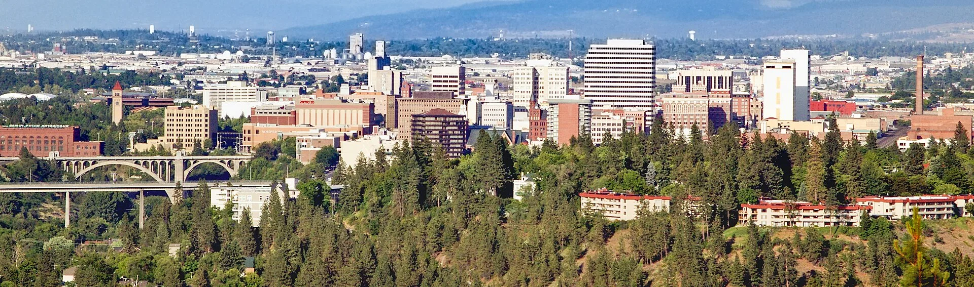 Spokane skyline seen across the river valley